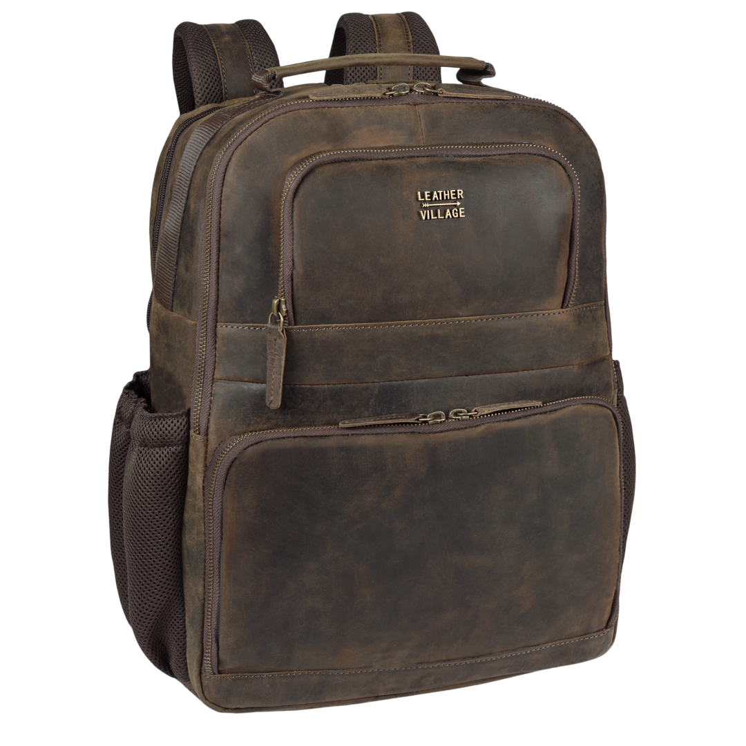Vintage Leather Laptop Backpack Distressed Brown Travel Bag