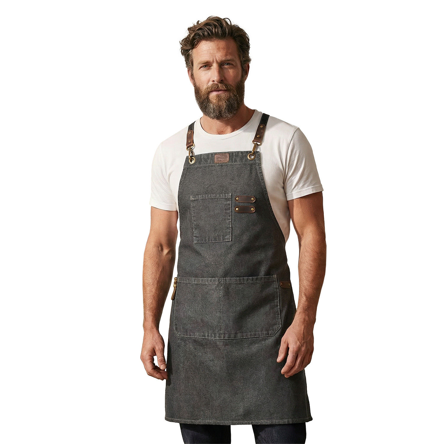 Canvas Cross Back Apron for Men – Grey Adjustable Work Apron for