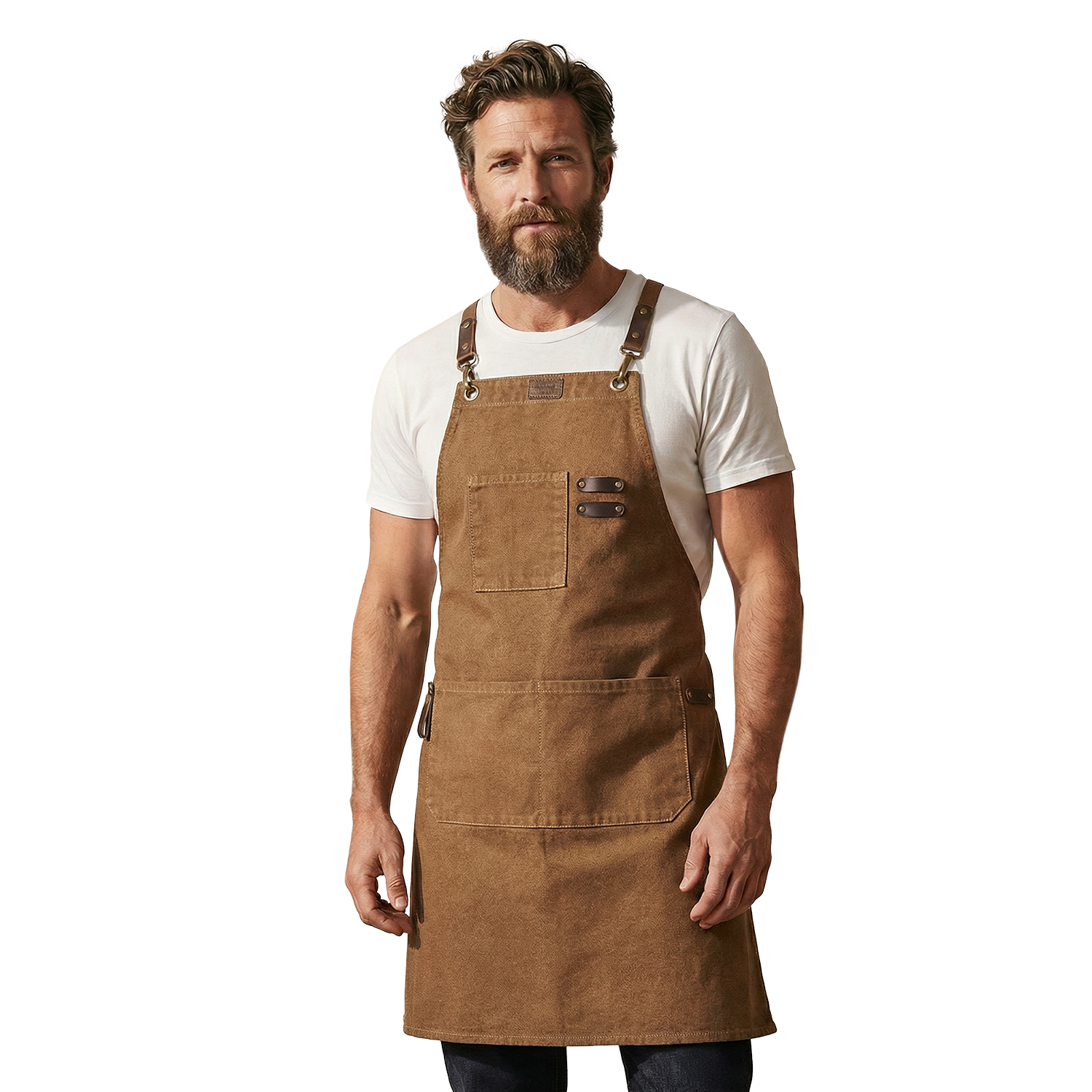 Canvas Cross Back Apron for Men – Tan Adjustable Work Apron for