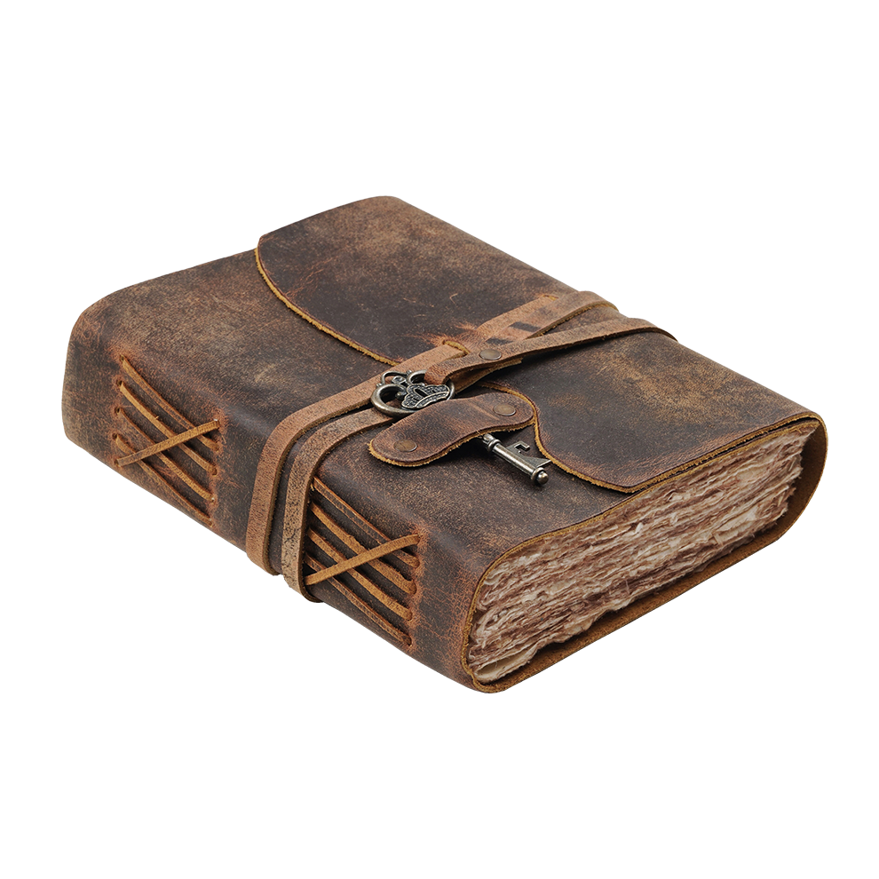Leather Bound Journal with Antique Key- Distressed Brown – Leather