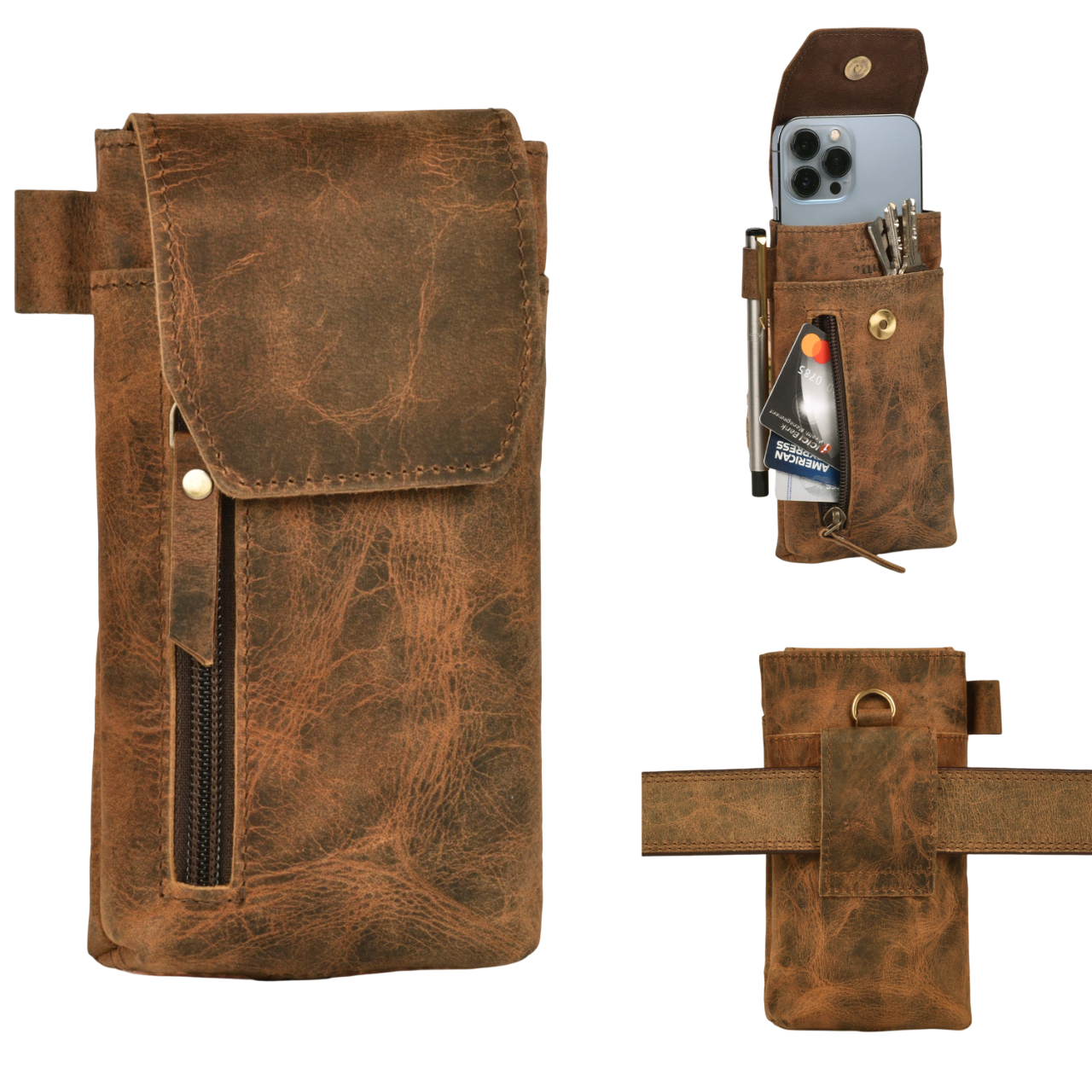 Leather Phone Holster Pouch - Rustic Brown Leather Phone Holster Pouch - Rustic Brown