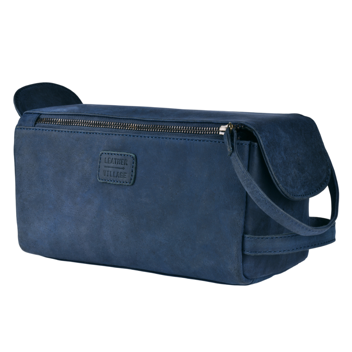 Blue Leather Toiletry Bag for Travel – Genuine Leather Grooming Bag Water Resistant