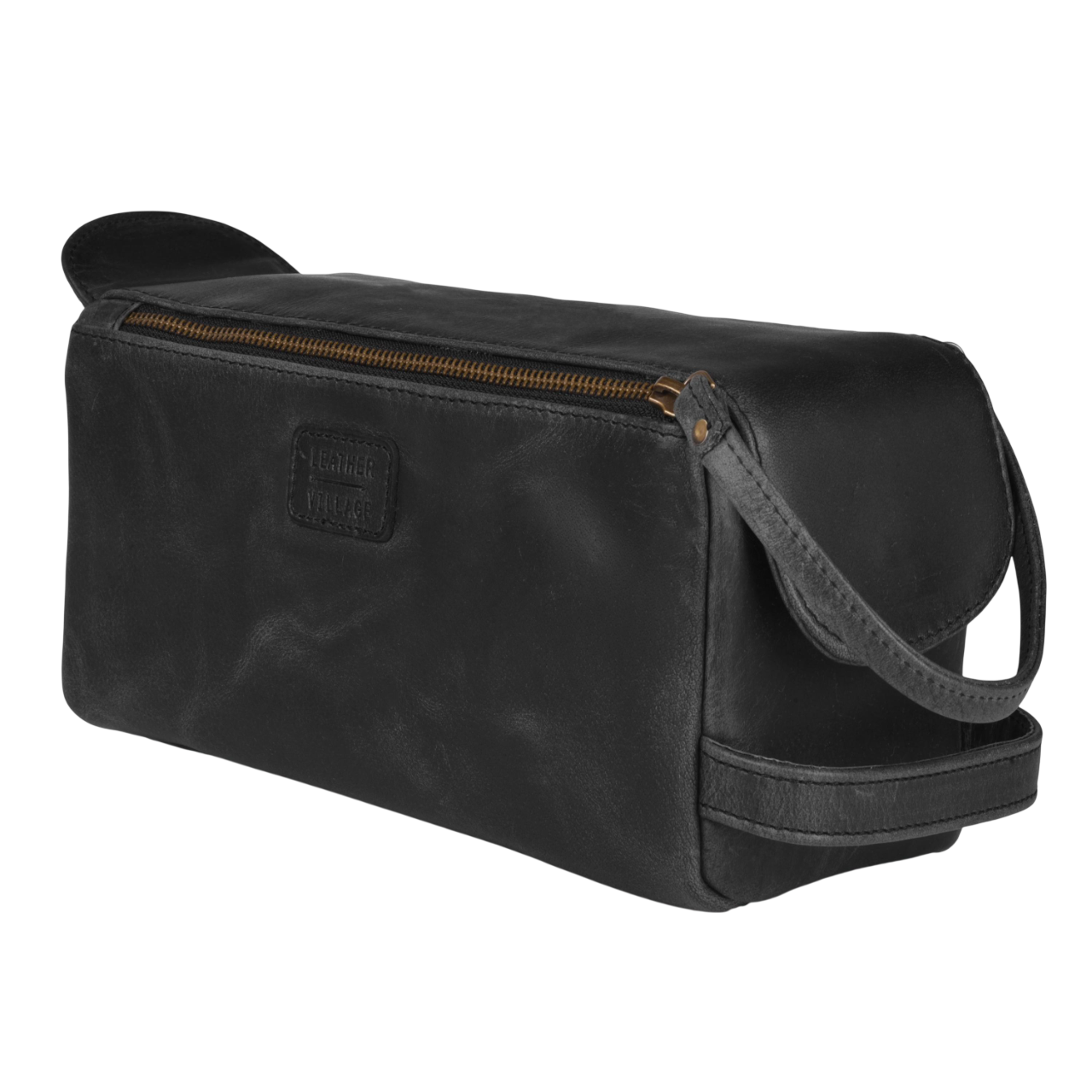 Black Leather Toiletry Bag for Travel – Genuine Leather Grooming Bag Water Resistant