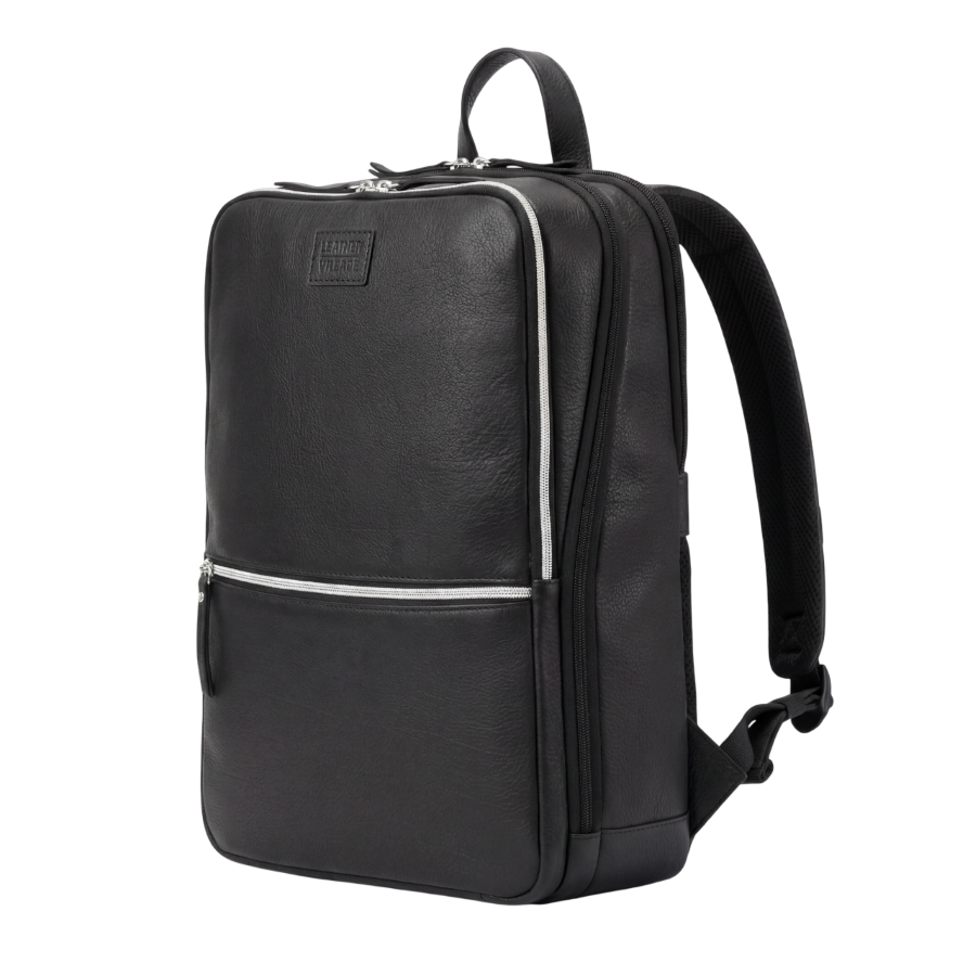 Black Leather Laptop Backpack for Work & Travel