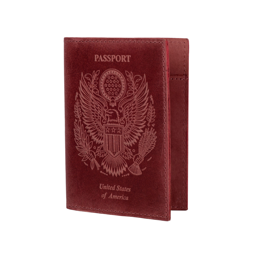 Leather Village red leather passport holder cover travel wallet