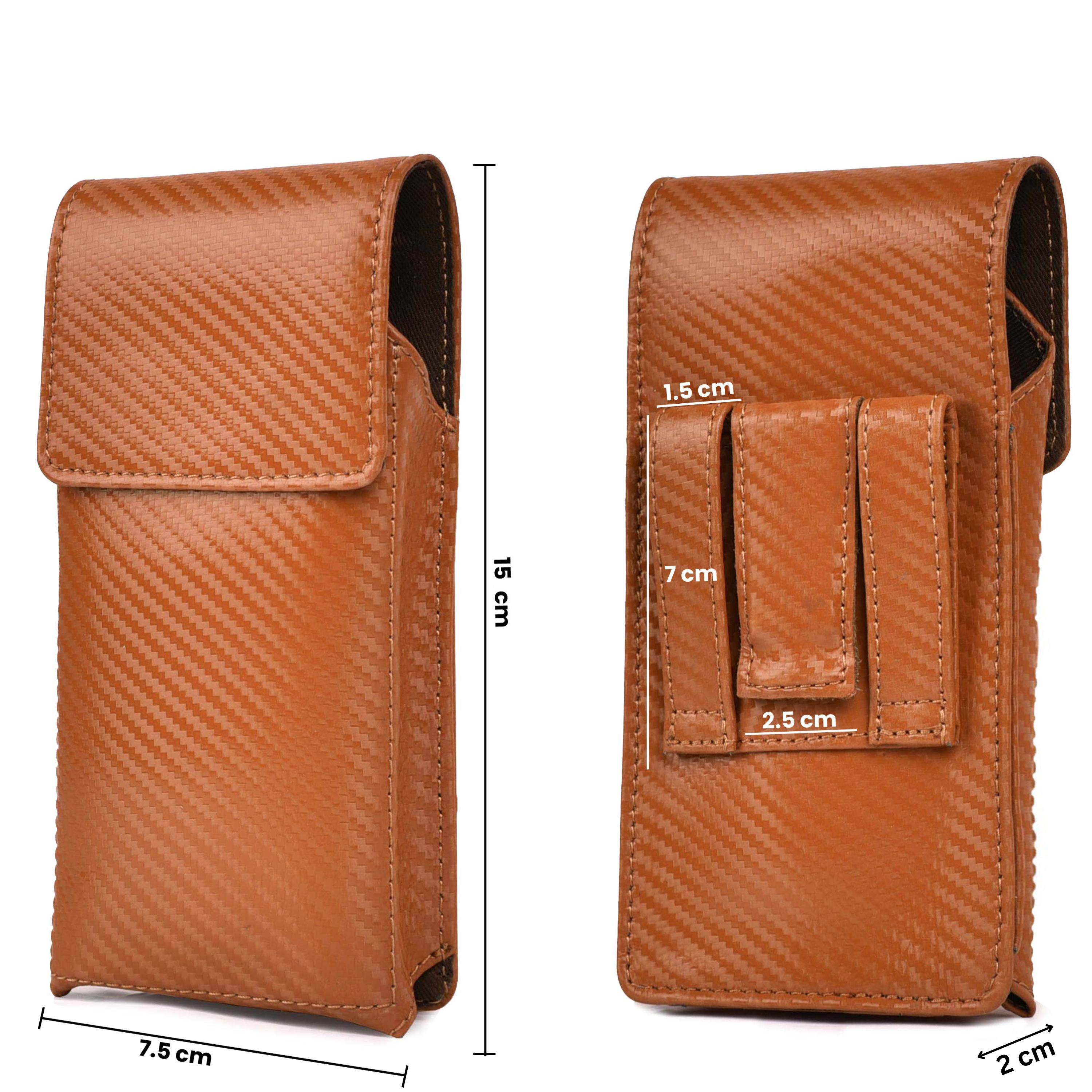 Genuine Carbon Leather Phone Holster - Tan