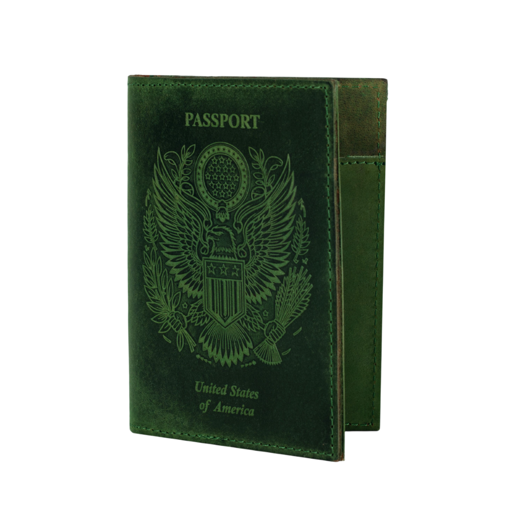 Leather Village green leather passport holder cover travel wallet
