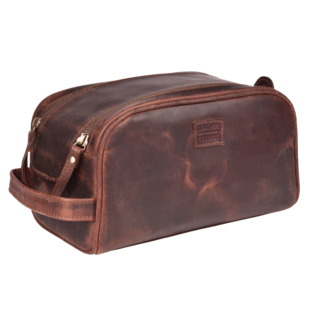 Cherry Leather Toiletry Bag for Travel