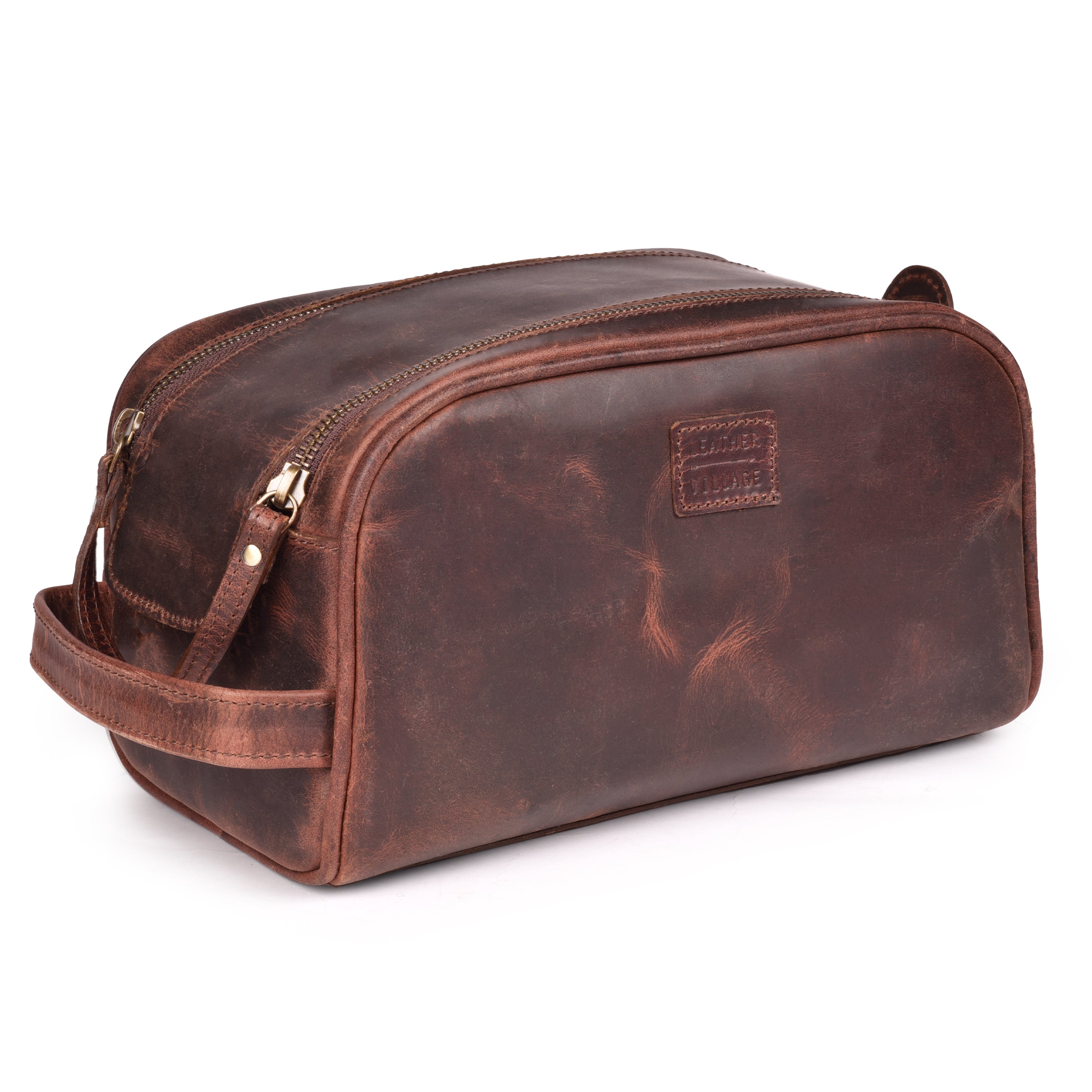 Leather Toiletry Bag for Men, Travel Essentials Shaving Dopp Kit, Mens Travel Bag Toiletries Organizer Case for Grooming, Water Resistant Cosmetic Bag Pouch