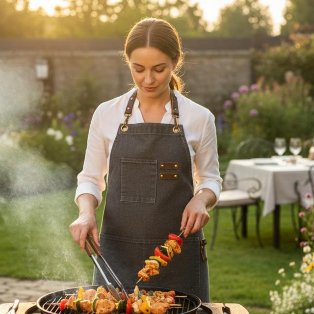 Canvas Cross-Back Work Apron for Men - Grey