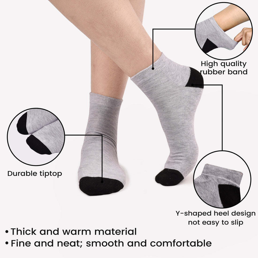 Ankle Length Anti-Slip Casual Socks for Men & Women- Stylish Comfort Fit Moisture Control- Perfect for Everyday Wear Pack of 6