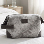 Leather Village Stylish Grey Leather Dopp Kit with Vintage Travel Inspired Design