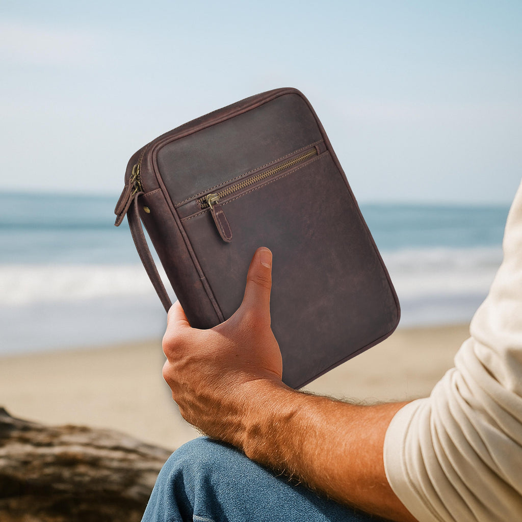Handmade distressed brown leather Bible storage case