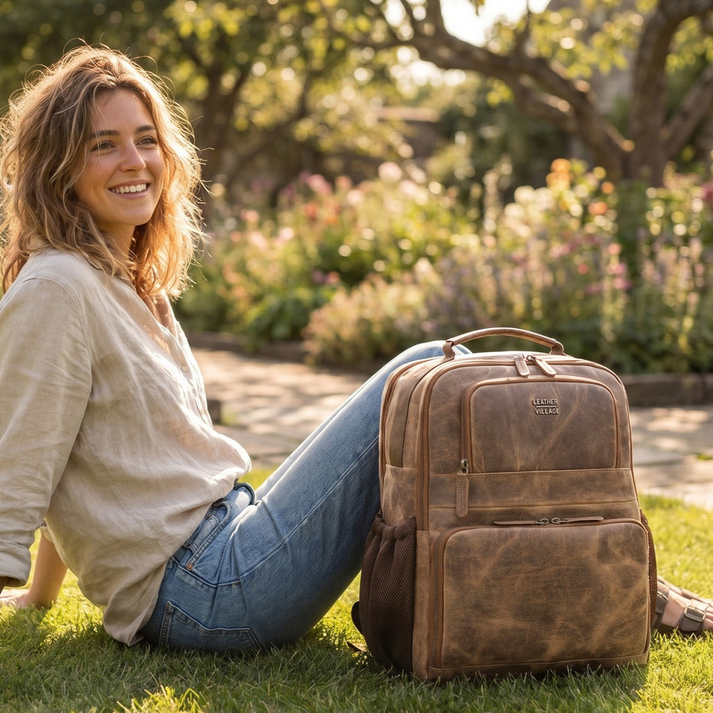 Premium dark brown leather shoulder bag for business and daily use