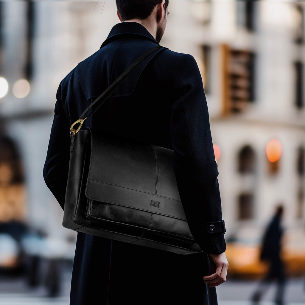 Handmade Vintage Leather Messenger Bag - Black