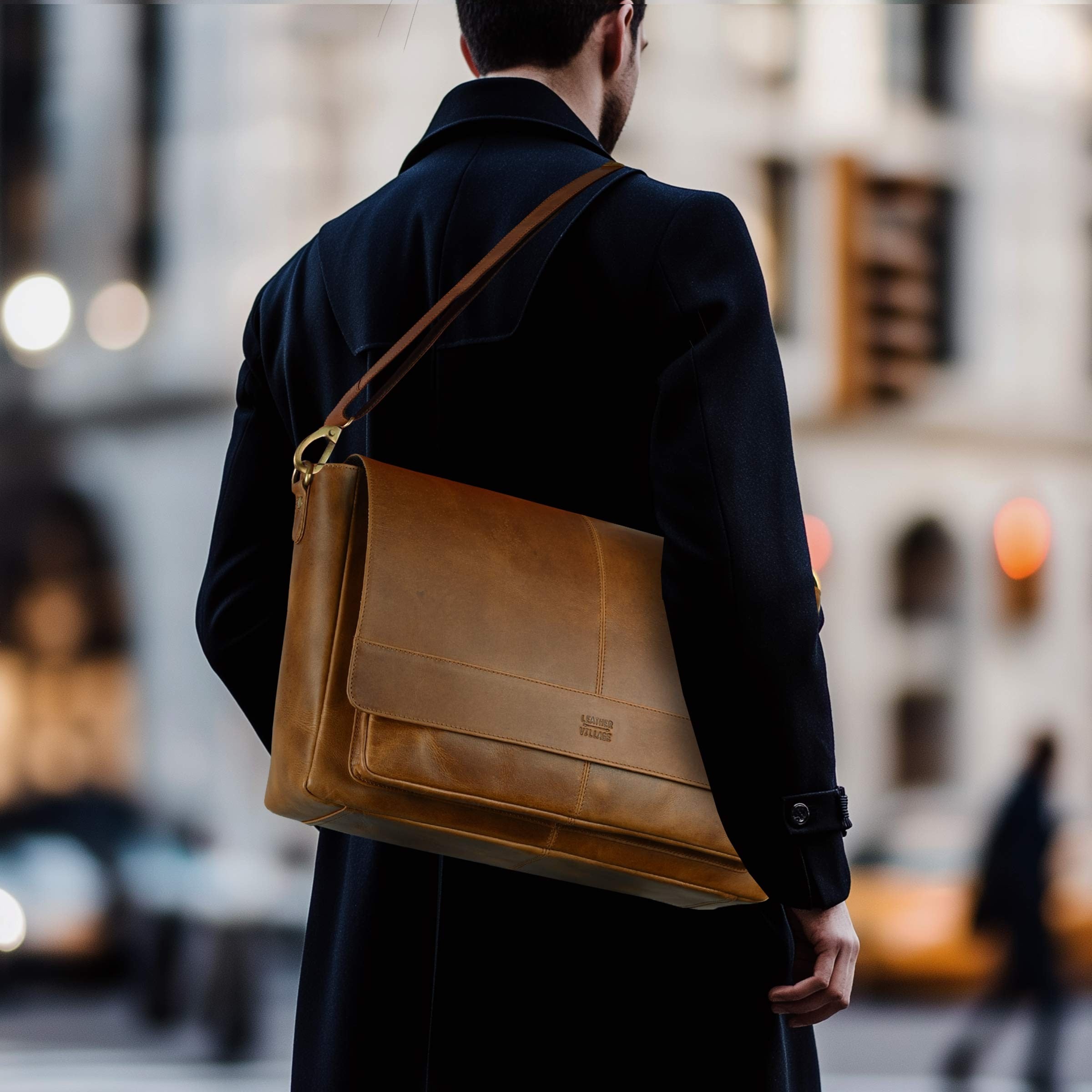 Handmade Vintage Leather Messenger Bag - Tan