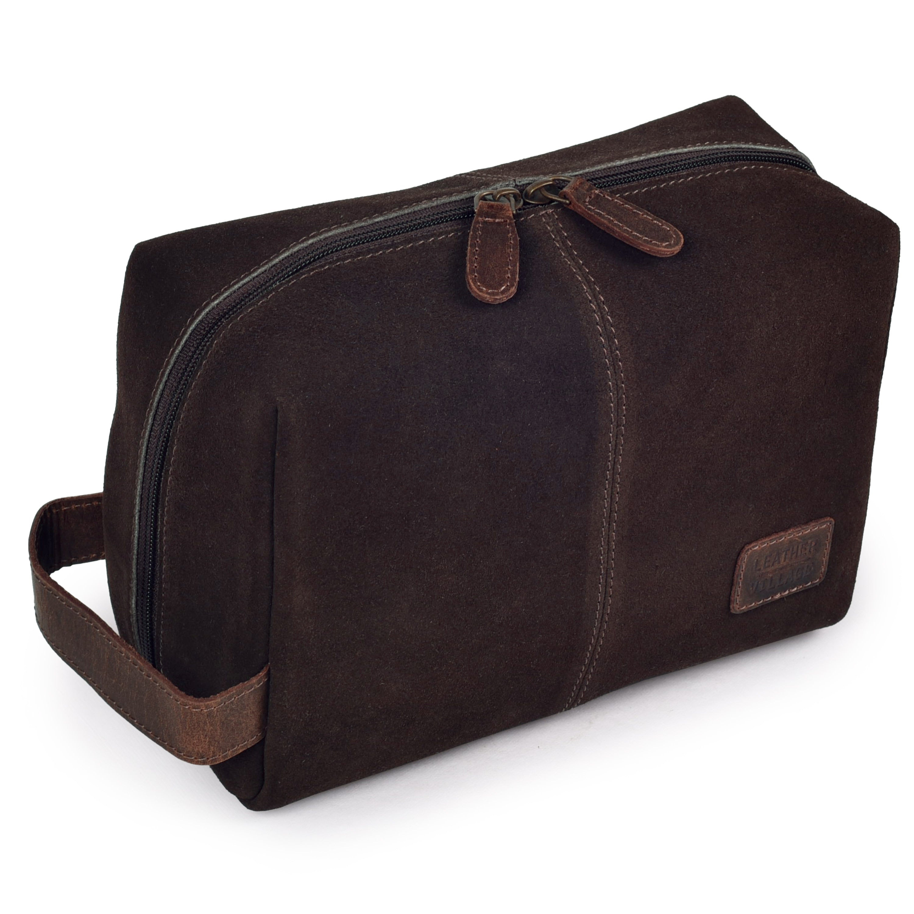 Travel Makeup Bag for Women – Large Capacity Suede Leather Cosmetic Pouch with Handle, Inner Pockets & Wide Opening – Flat Open Toiletry Organizer for Travel & Daily Use