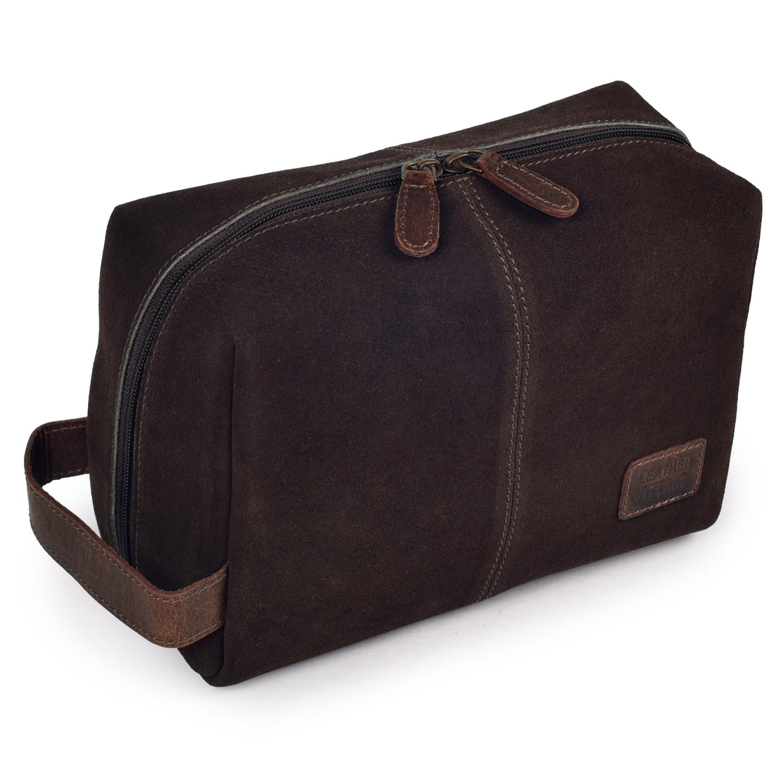 Travel Makeup Bag for Women – Large Capacity Suede Leather Cosmetic Pouch with Handle, Inner Pockets & Wide Opening – Flat Open Toiletry Organizer for Travel & Daily Use