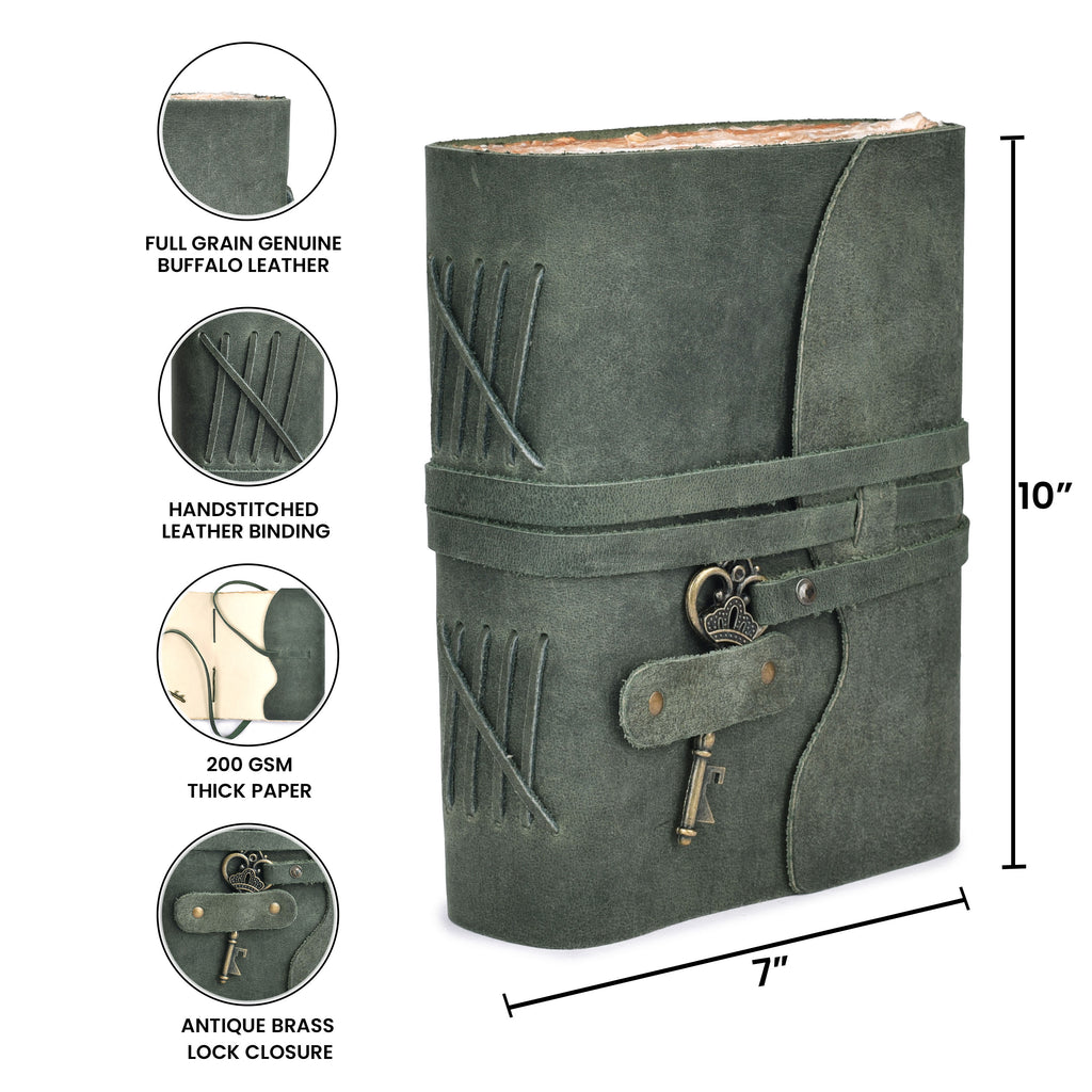 Leather Bound Journal with Antique Key- Aqua