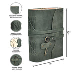 Leather Bound Journal with Antique Key- Aqua