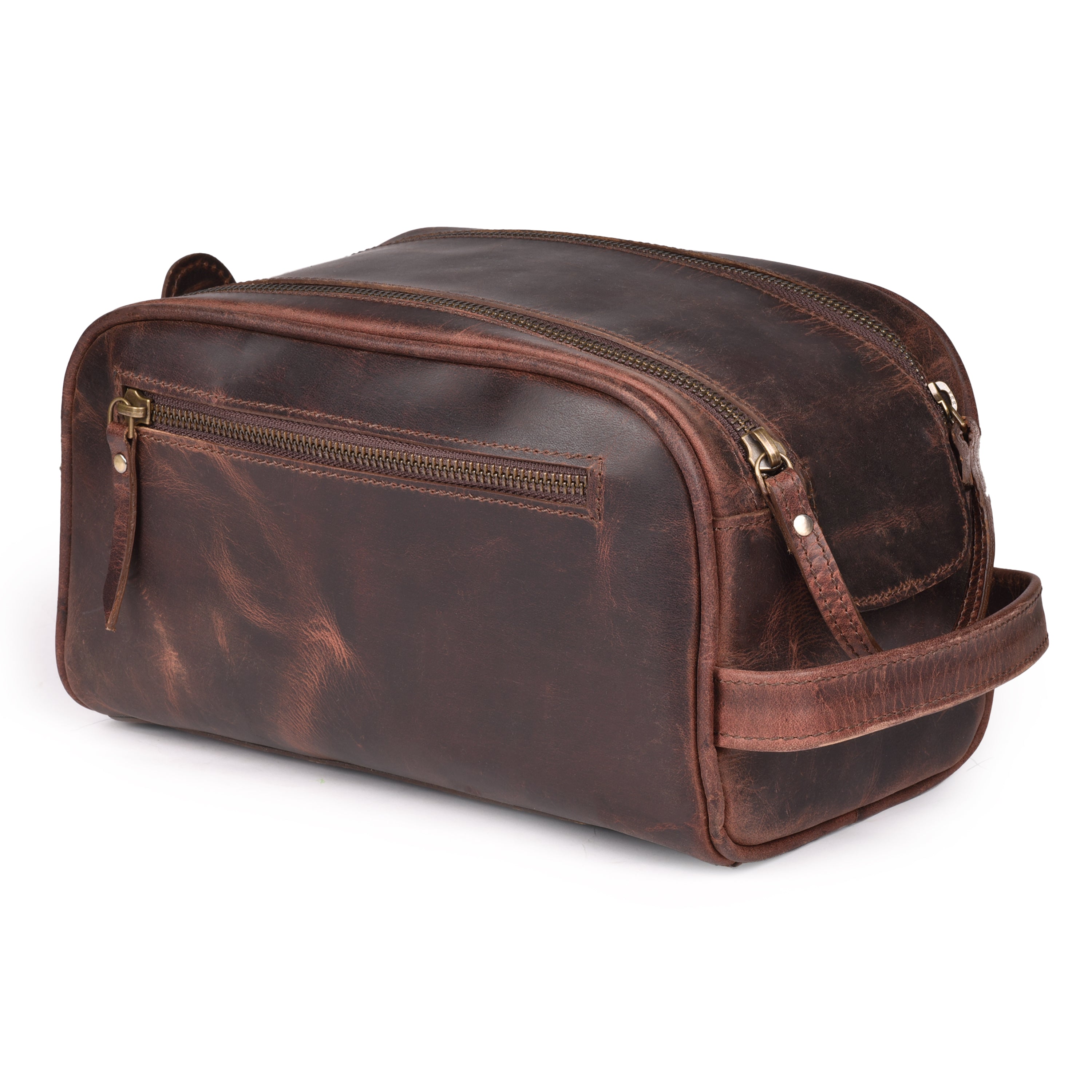 Leather Toiletry Bag for Men, Travel Essentials Shaving Dopp Kit, Mens Travel Bag Toiletries Organizer Case for Grooming, Water Resistant Cosmetic Bag Pouch