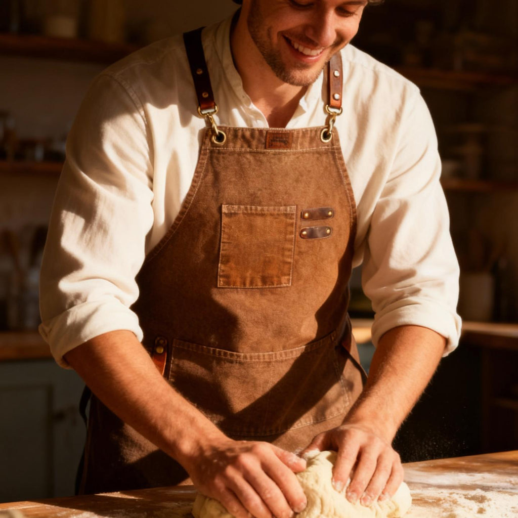 Canvas Cross-Back Work Apron for Men - Tan