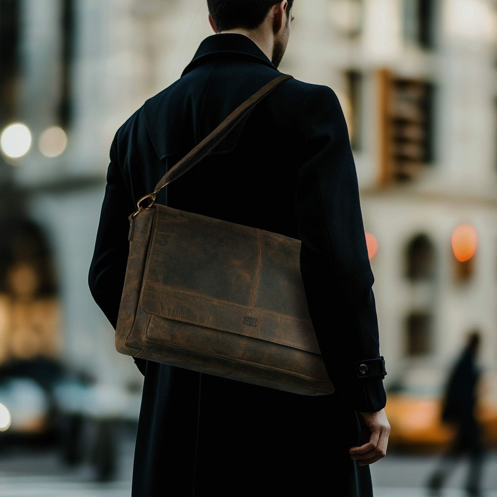 Handmade Vintage Leather Messenger Bag - Brown Leather Village