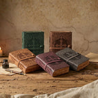 Vintage dark brown leather Bible with rustic handcrafted texture