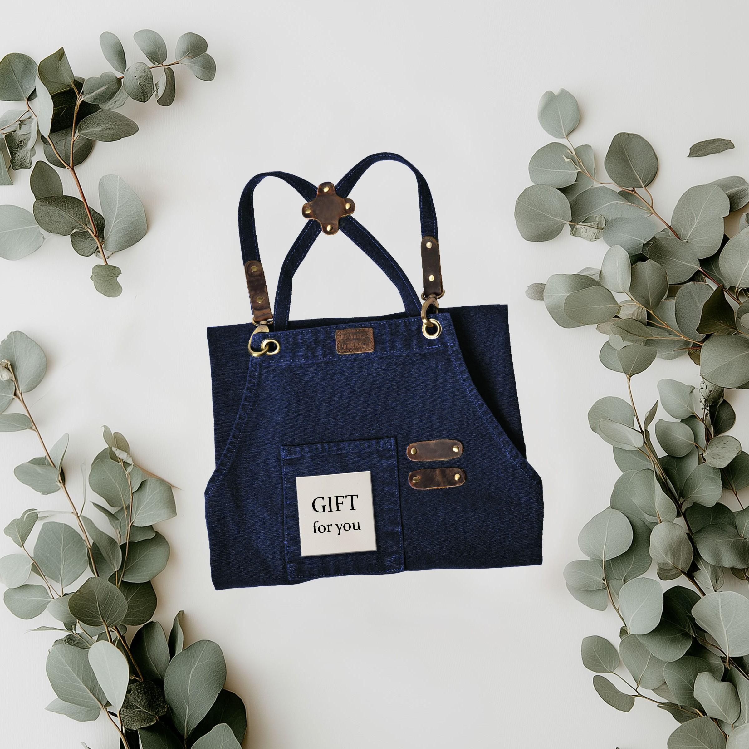 Canvas Cross-Back Work Apron for Men - Blue