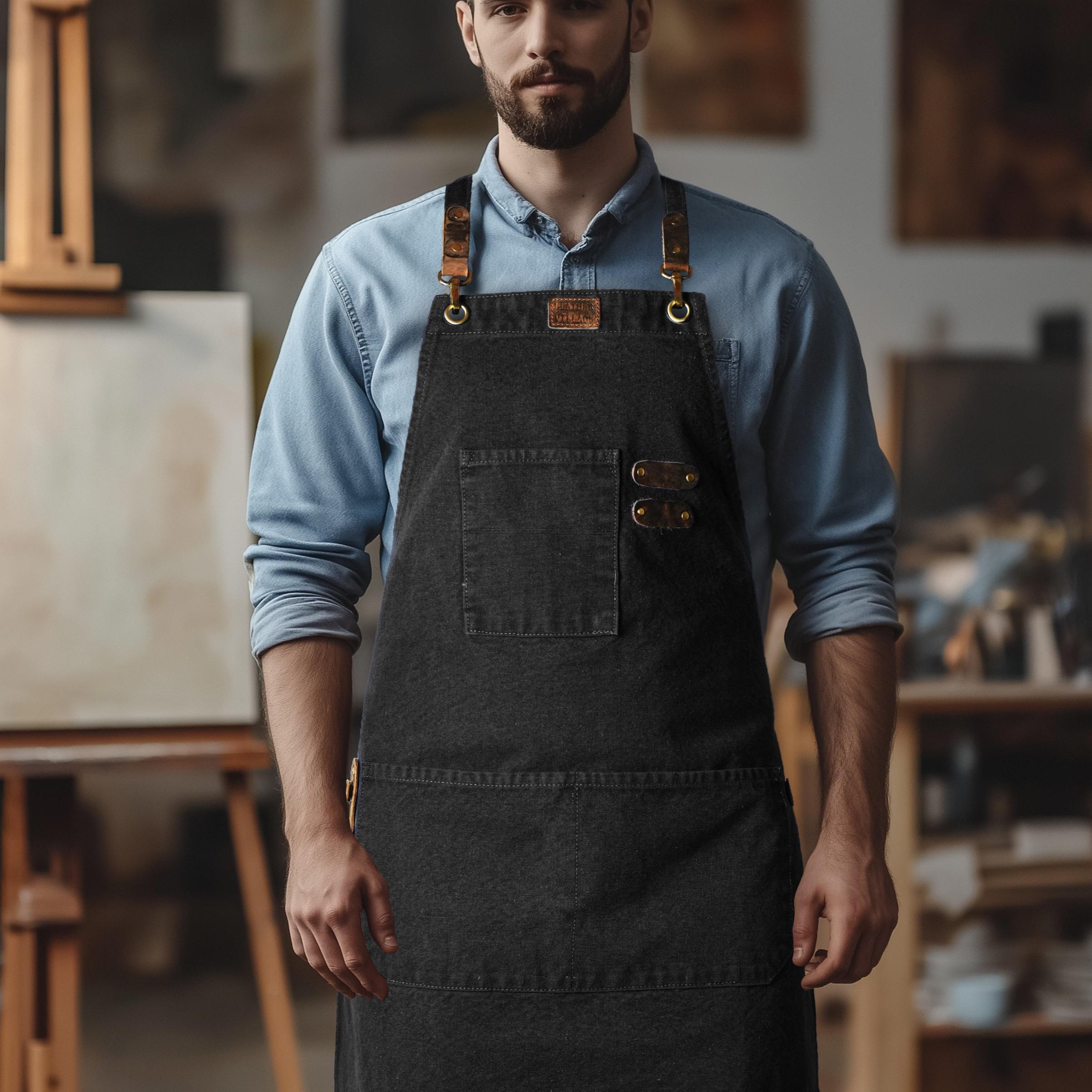 Canvas Cross-Back Work Apron for Men - Black