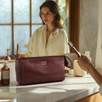 Brown Carbon Fiber  Leather Toiletry Bag For Travel