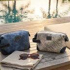 Leather Village Durable Grey Leather Grooming Bag for Toiletries and Accessories
