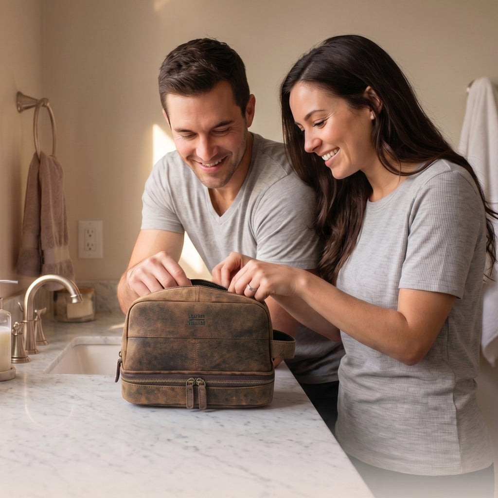 Leather Village Durable Distressed Brown Leather Dopp Kit for Toiletries and Accessories