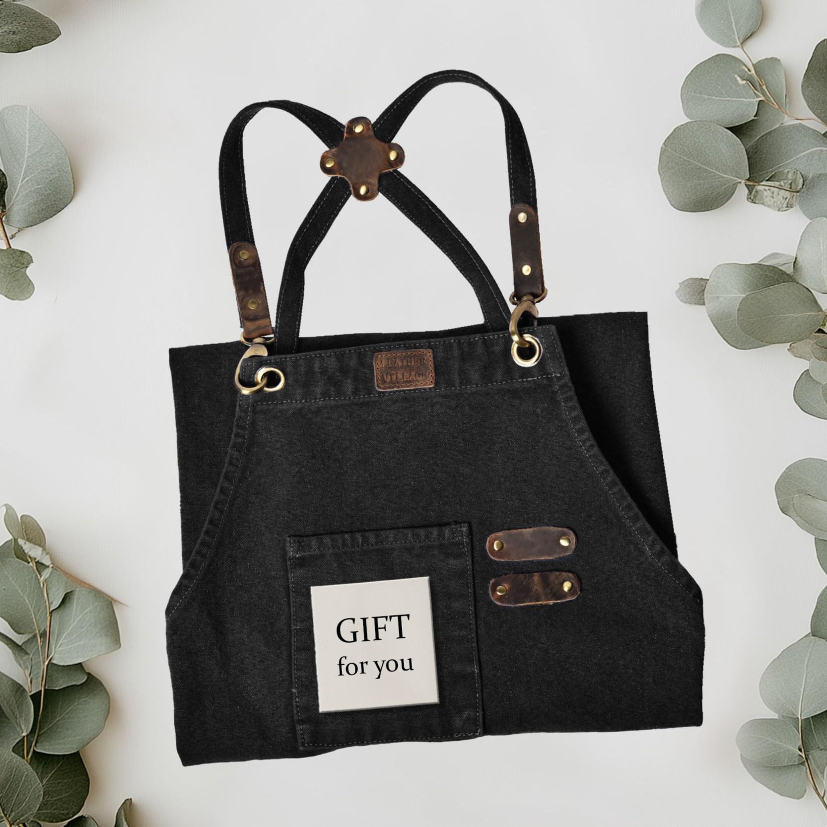 Canvas Cross-Back Work Apron for Men - Black