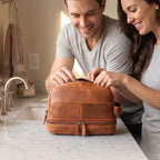 Leather Village luxury leather toiletry pouch for men and travelers