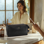 Black Carbon Fiber  Leather Toiletry Bag For Travel