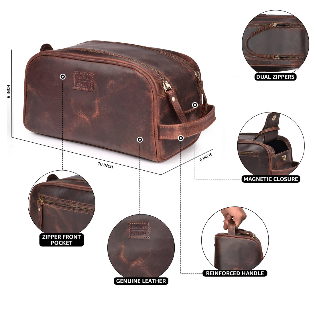 Cherry Leather Toiletry Bag for Travel