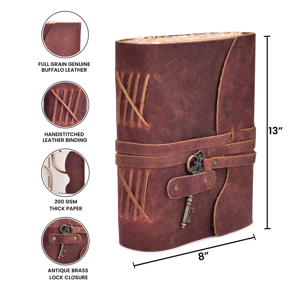 HANDCRAFTED VINTAGE LEATHER JOURNAL WITH ANTIQUE KEY - BOOK OF SHADOWS JOURNAL FOR MEN & WOMEN