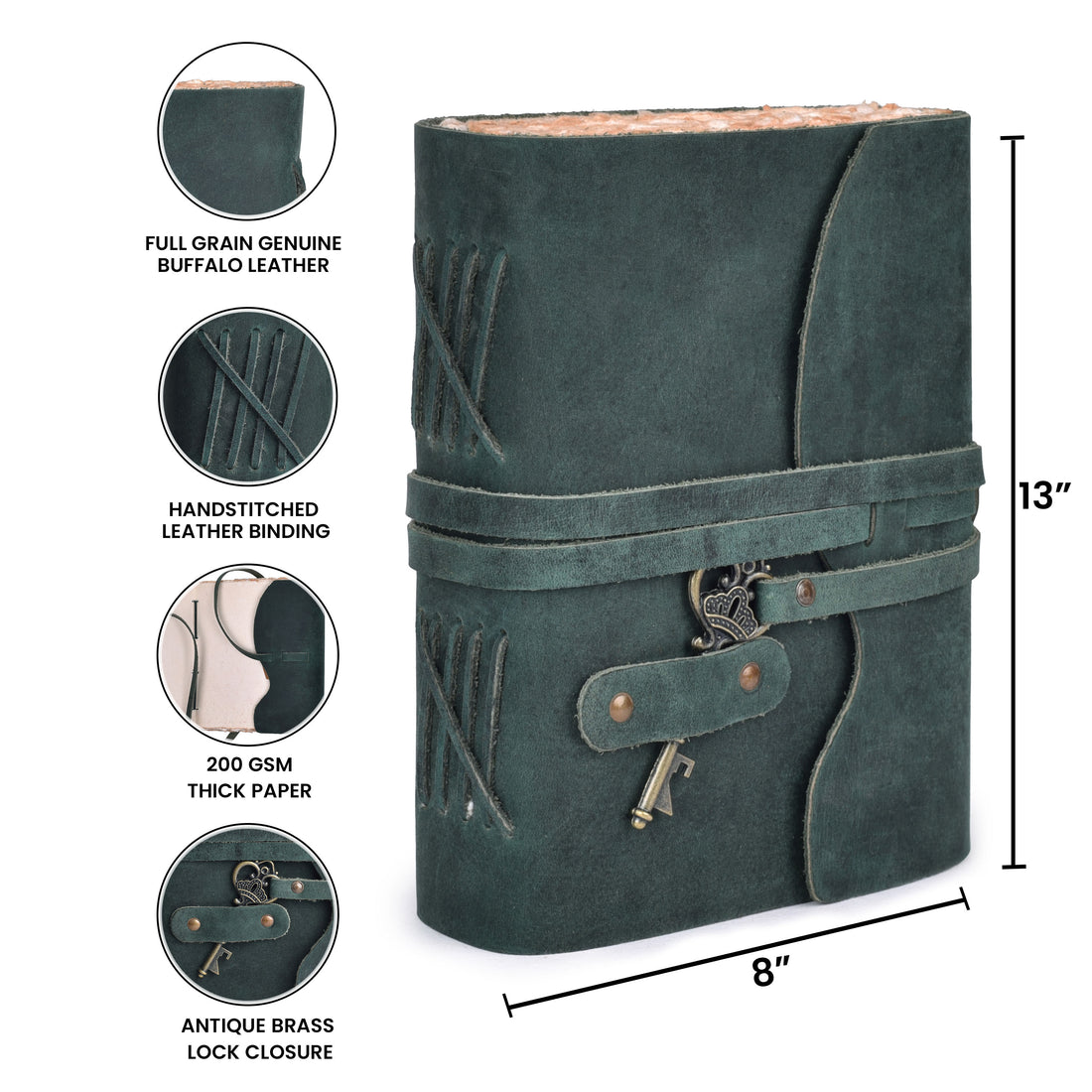 HANDCRAFTED VINTAGE LEATHER JOURNAL WITH ANTIQUE KEY - BOOK OF SHADOWS JOURNAL FOR MEN & WOMEN