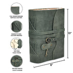 Leather Bound Journal with Antique Key- Aqua