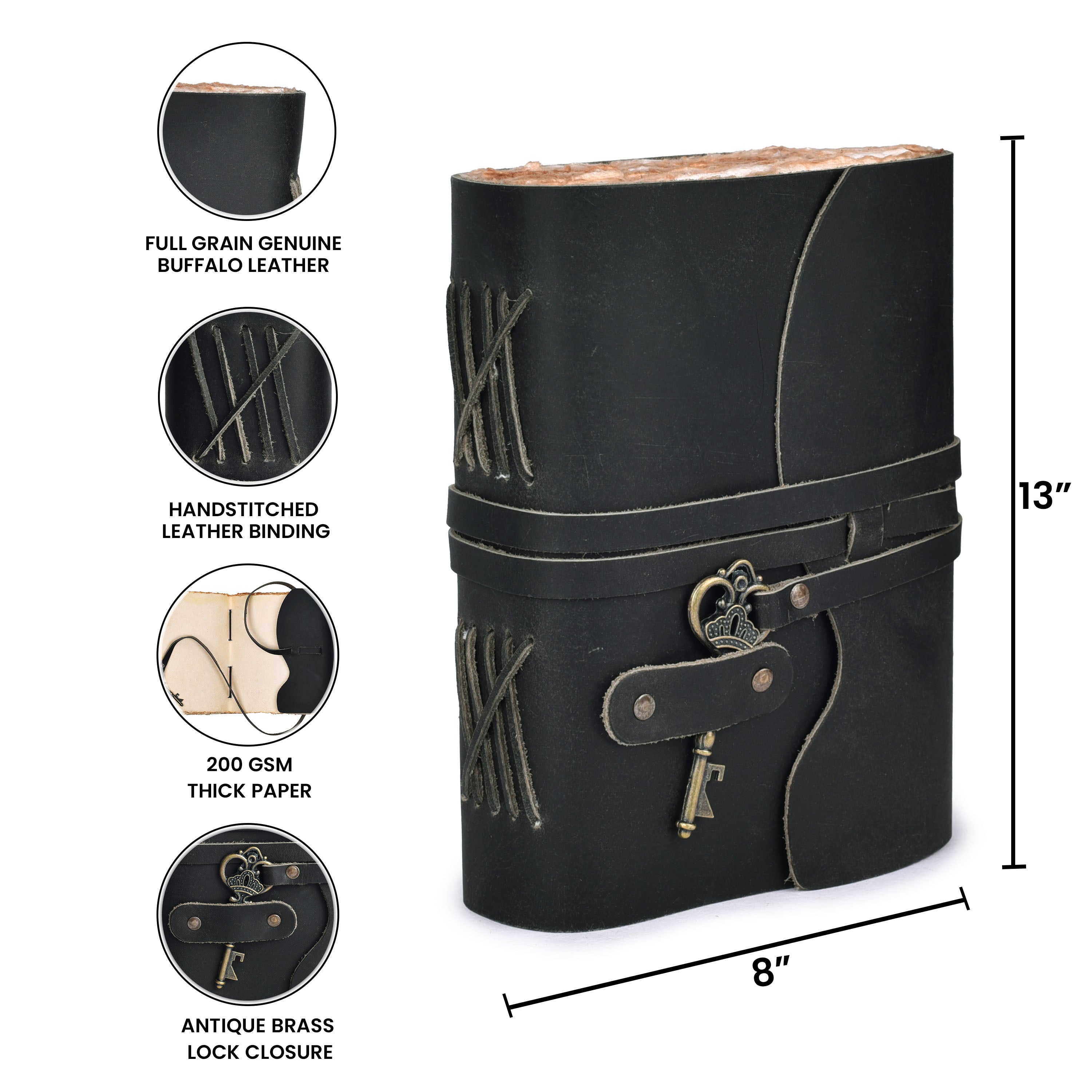 HANDCRAFTED VINTAGE LEATHER JOURNAL WITH ANTIQUE KEY - BOOK OF SHADOWS JOURNAL FOR MEN & WOMEN