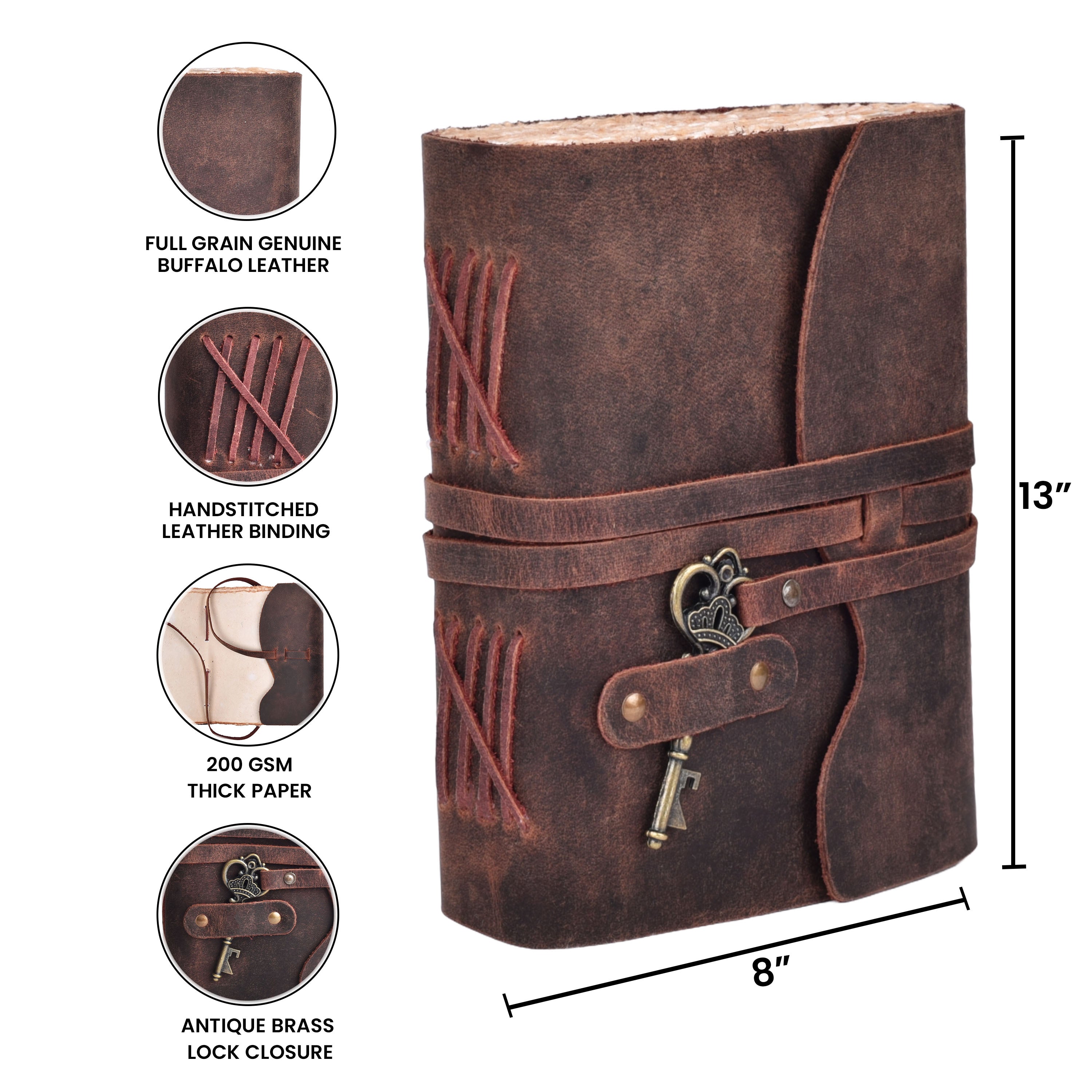 HANDCRAFTED VINTAGE LEATHER JOURNAL WITH ANTIQUE KEY - BOOK OF SHADOWS JOURNAL FOR MEN & WOMEN