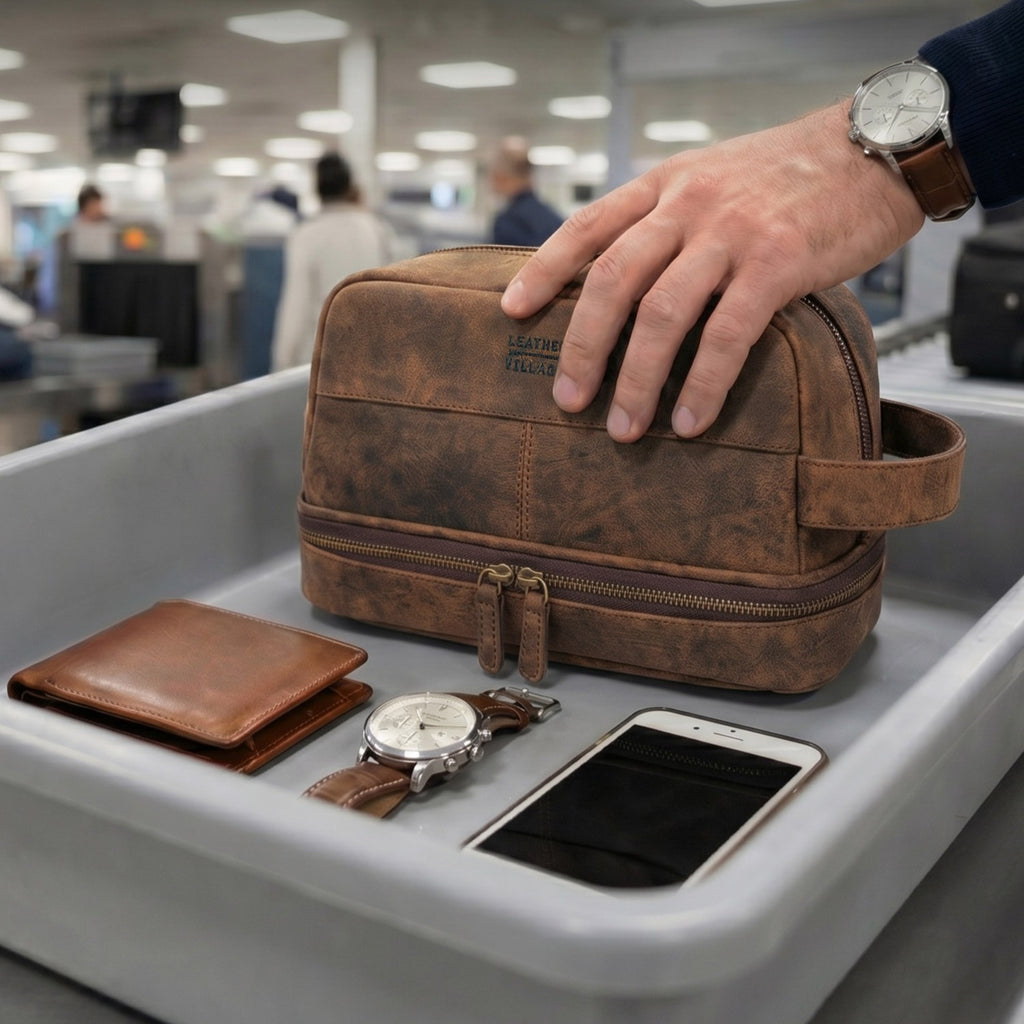 Leather Village Durable Distressed Brown Leather Dopp Kit for Toiletries and Accessories
