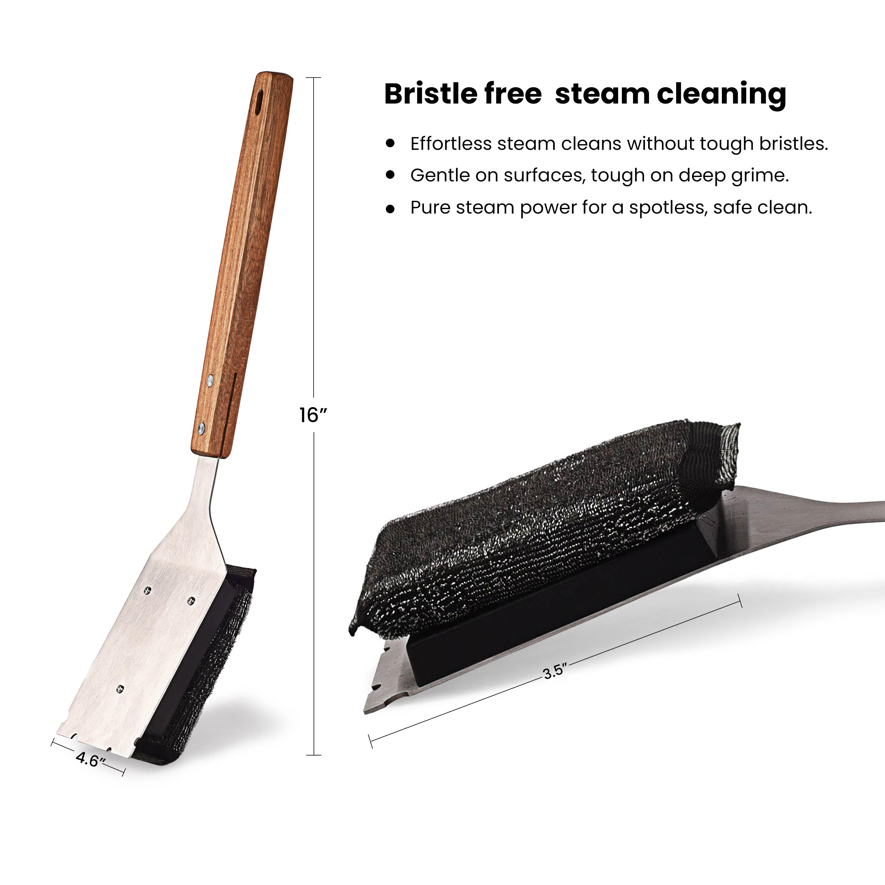 Grill Scrubber and Scraper for Barbecue with Replaceable Scrubber Head – Grill Cleaner for Outdoor Grill with Extended 16” Large Wooden Handle