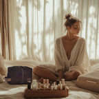 Travel Makeup Bag for Women – Large Capacity Suede Leather Cosmetic Pouch with Handle, Inner Pockets & Wide Opening – Flat Open Toiletry Organizer for Travel & Daily Use