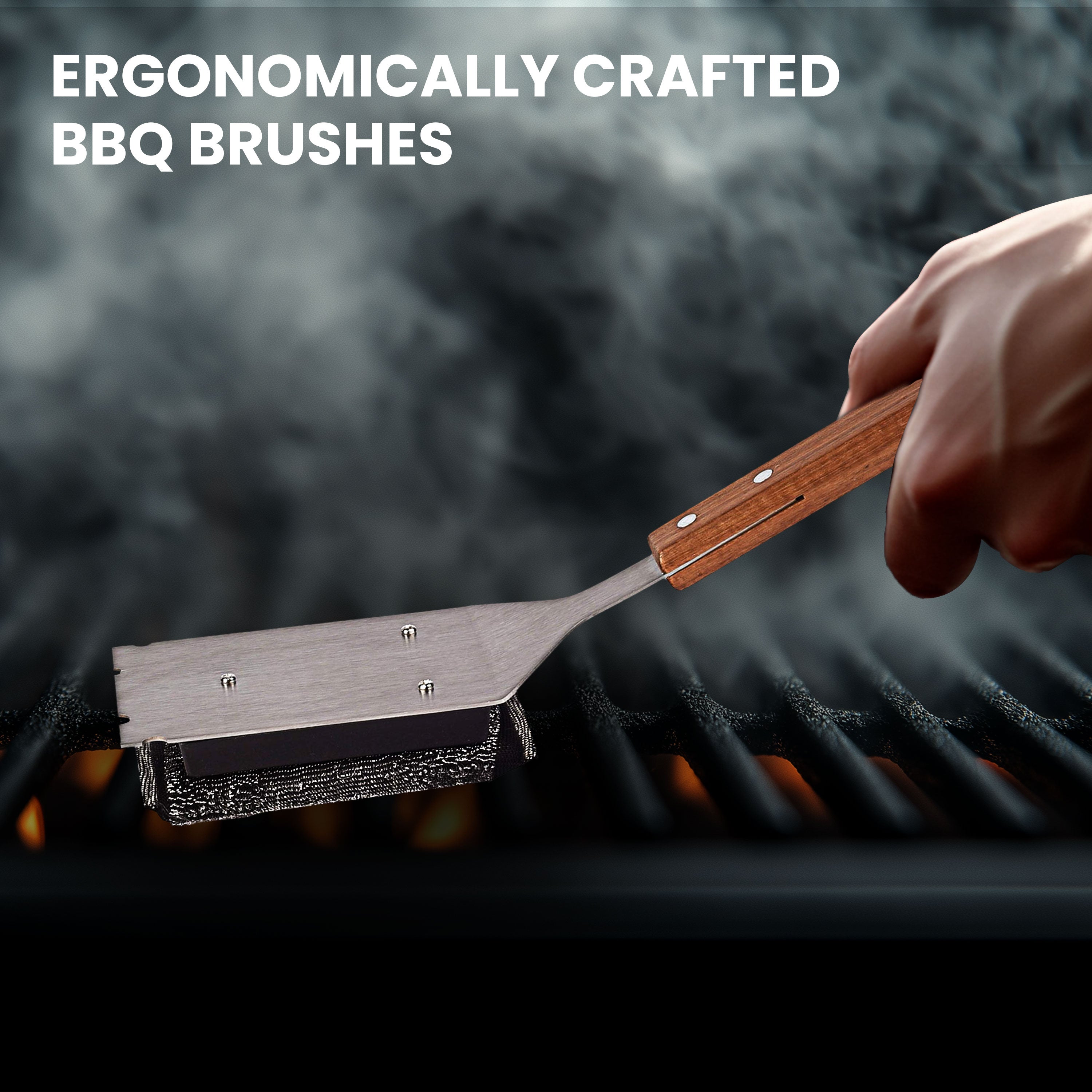 Grill Scrubber and Scraper for Barbecue with Replaceable Scrubber Head – Grill Cleaner for Outdoor Grill with Extended 16” Large Wooden Handle