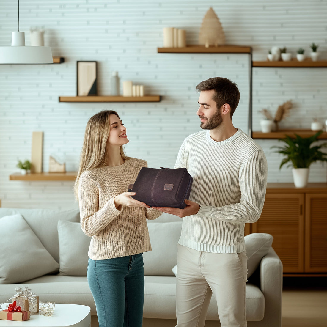 Travel Makeup Bag for Women – Large Capacity Suede Leather Cosmetic Pouch with Handle, Inner Pockets & Wide Opening – Flat Open Toiletry Organizer for Travel & Daily Use