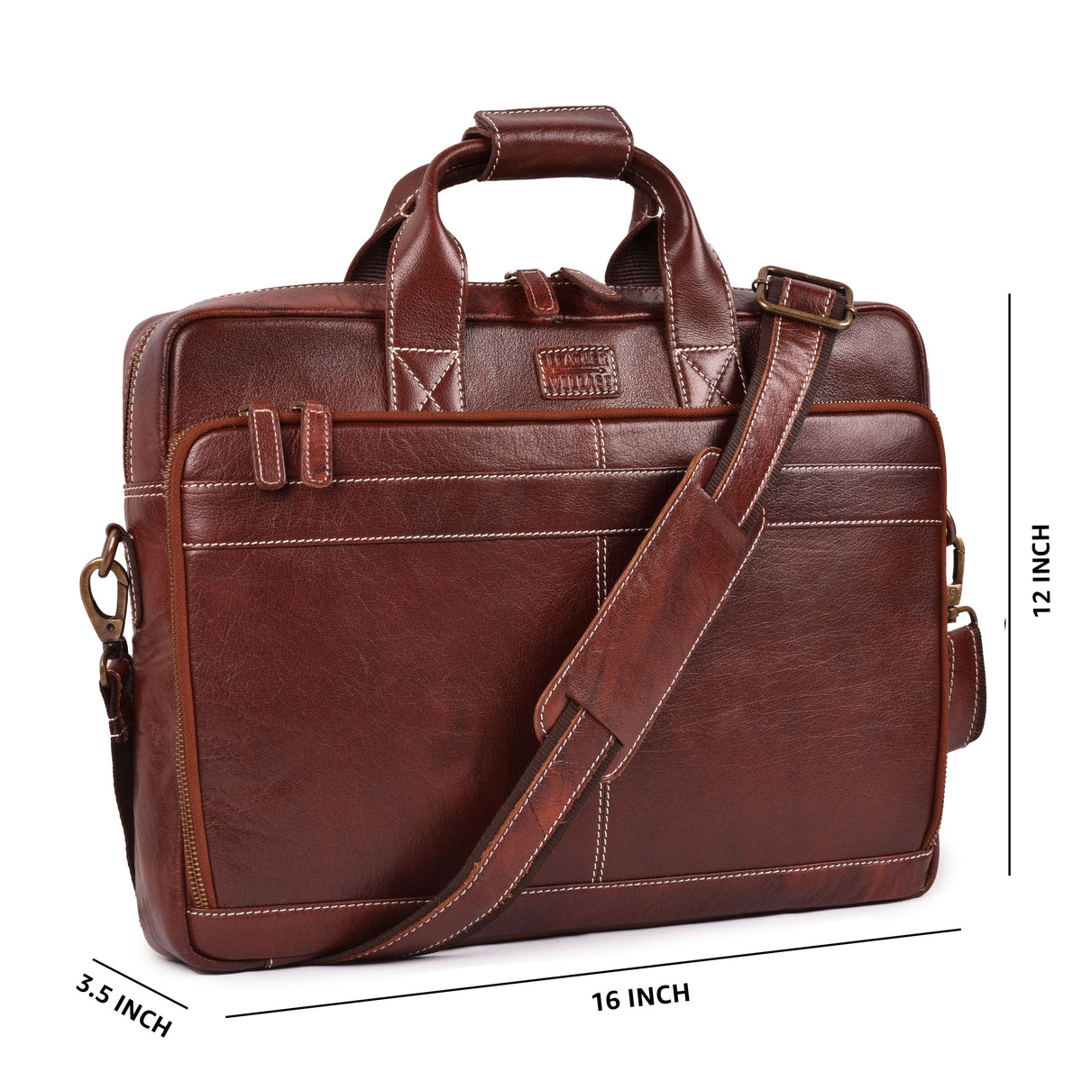 LEATHER VILLAGE 16" Leather Laptop Messenger Briefcase Bag for Men-Brown-Leather Satchel for Travel and Office Shoulder Bag