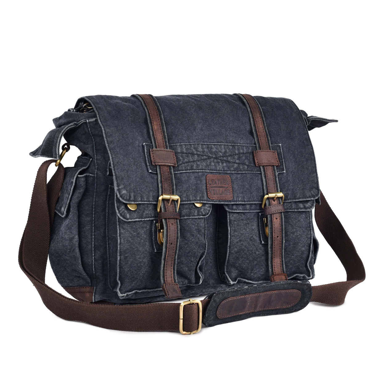 Vintage Canvas Messenger Bag – 16 Inch Handmade Laptop Shoulder Bag for Men & Women – Crossbody Work Bag for Office, Travel & Daily Use - Brown