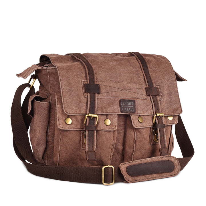 Vintage Canvas Messenger Bag – 16 Inch Handmade Laptop Shoulder Bag for Men & Women – Crossbody Work Bag for Office, Travel & Daily Use